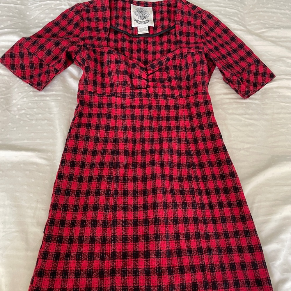 BB Dakota Red Black Plaid Buffalo Check Sweetheart School Girl Mini Dress XS 0
